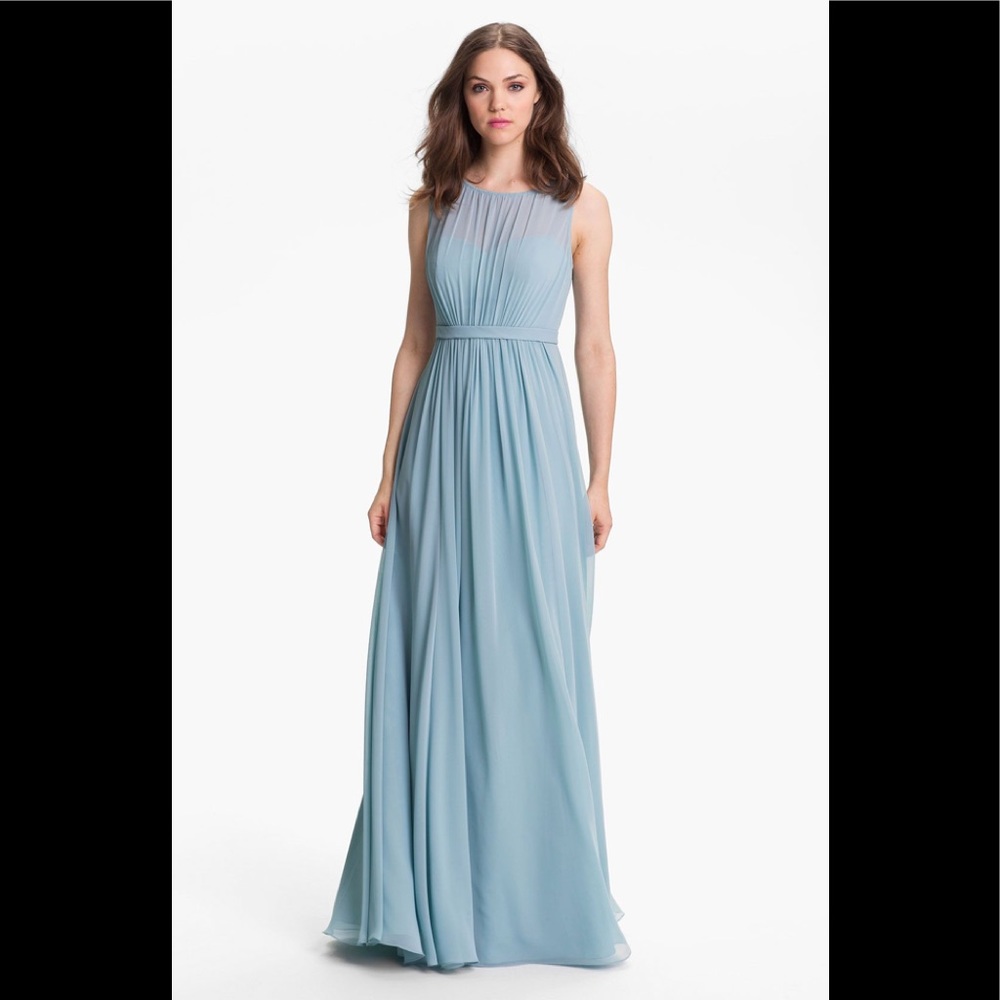 Jenny Yoo vivienne pleated chiffon gown ceil blue